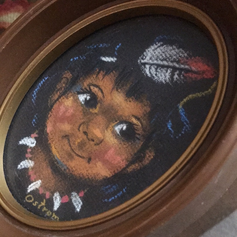 Native American Child Framed Print 5” Vintage